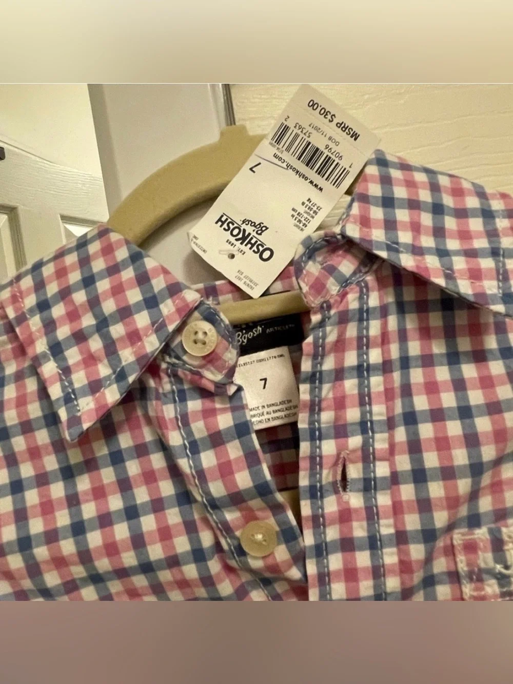 OshKosh B'gosh Kid Pink and Blue Plaid Button-Up Shirt